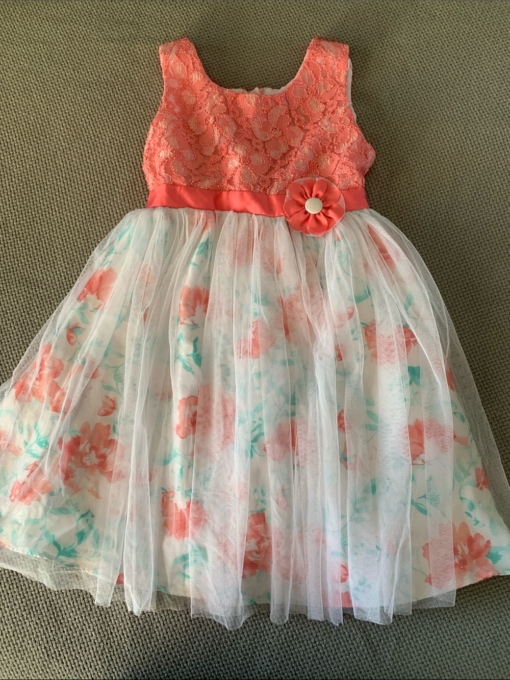 Jona Michelle Coral Lace Bodice with Floral Tulle Skirt